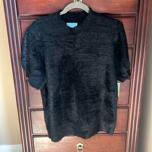 Cece Short Sleeve Mock Neck Soft Black Sweater Large NWT